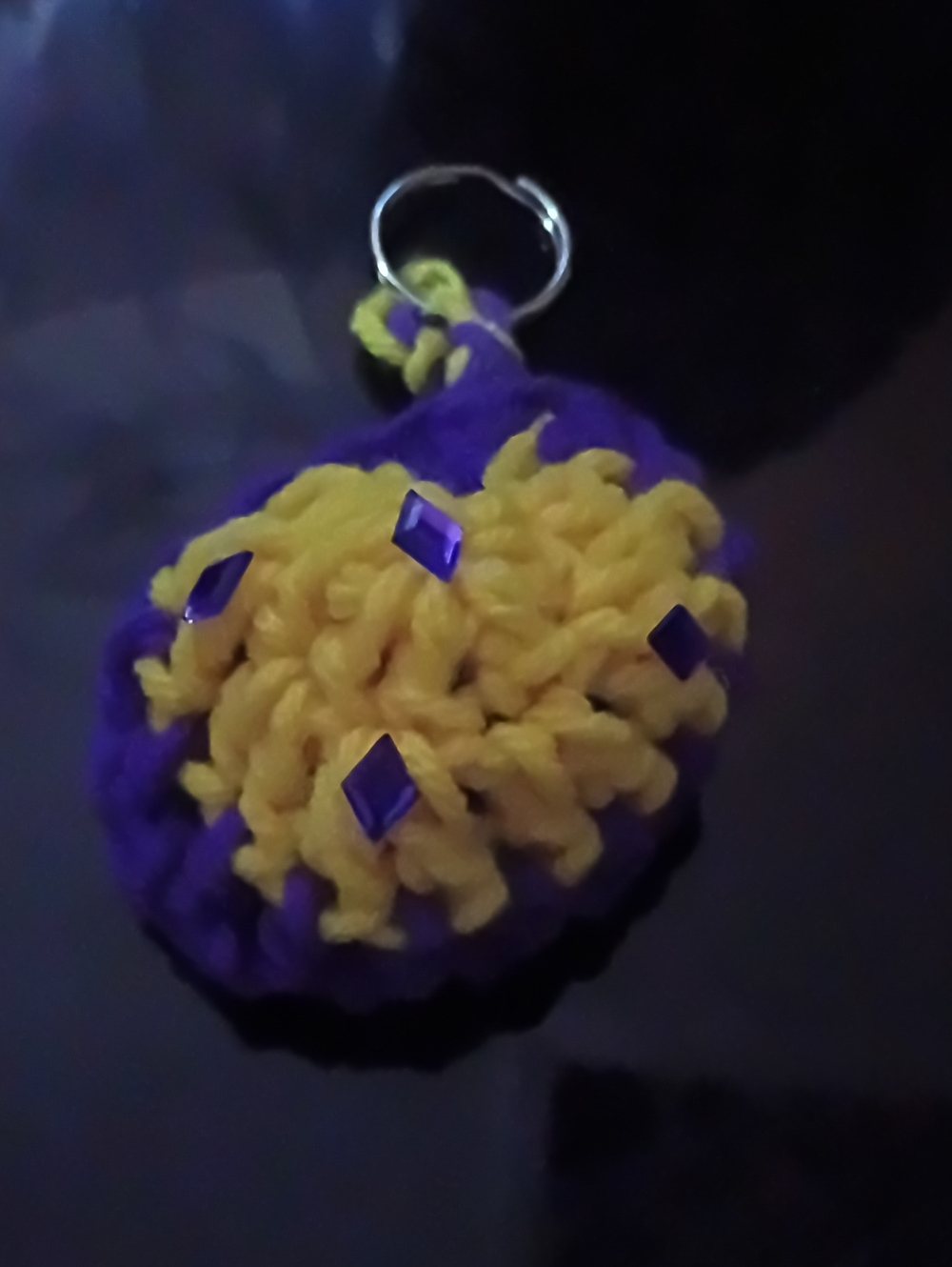 Purple & Yellow Pom Pom Keychain Accessory